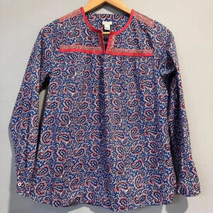 J.Crew Factory Blouse Paisley Peasant Lightweight Relaxed Boho Office Casual XS
